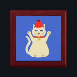 Cute Christmas Cat Gift Box<br><div class="desc">This awesome gift box features a digital art image of a cute Christmas Siamese Cat with beautiful blue eyes, brown claws, ears and whiskers and its front paws raised in the air. The cat is wearing a red collar with pretty white snowflakes on it and a beautiful golden bell. The...</div>
