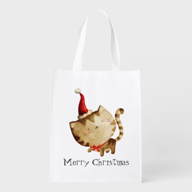 Cute Christmas Cat Grocery Bag (Back)
