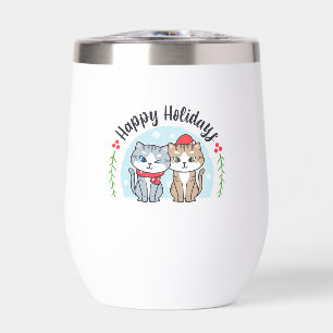 Cute Christmas Cat Happy Holiday Funny Thermal Wine Tumbler