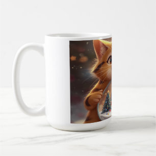 Cute Christmas Cat Holding Snow Globe Art Coffee Mug