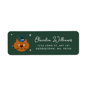 Cute Christmas Cat in Knit Hat Return Address Label