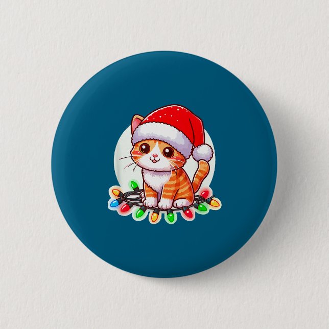 Cute Christmas Cat In Santa Hat  Button (Front)