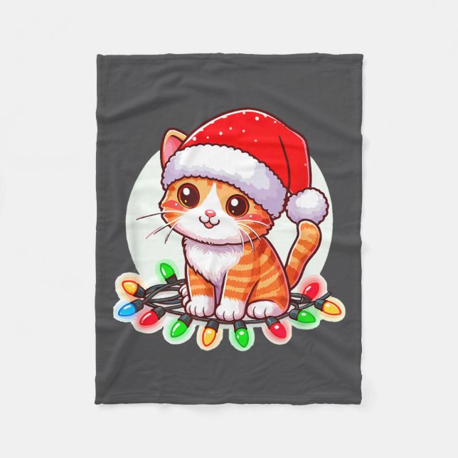 Cute Christmas Cat In Santa Hat  Fleece Blanket (Front)