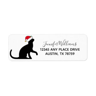 Cute Christmas Cat in Santa Hat Return Address Label