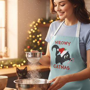 Cute Christmas Cat Meowy Catmas Holiday Apron