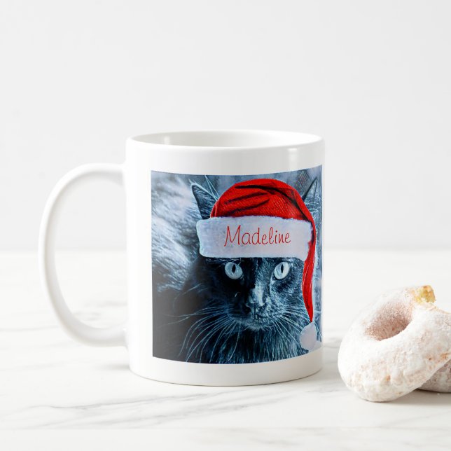 Cute Christmas Cat Mug, Personalized Coffee Mug (With Donut)