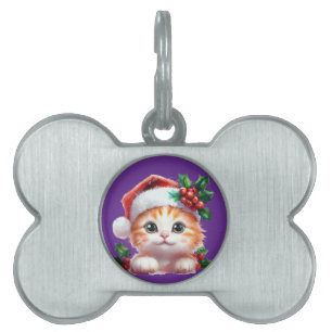 Cute Christmas Cat Ornament - Festive Holiday Gift Pet ID Tag