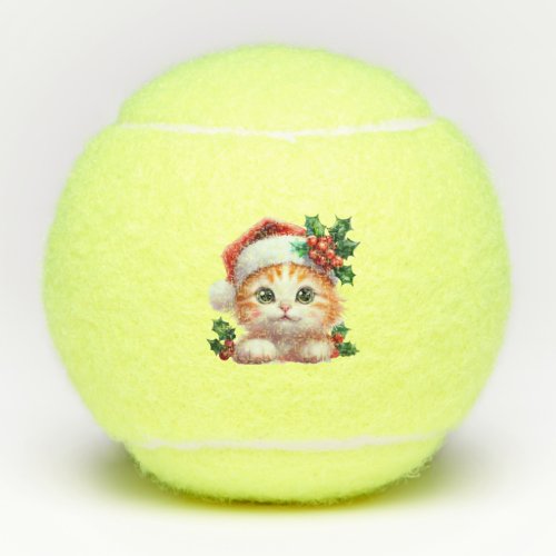 Cute Christmas Cat Ornament - Festive Holiday Gift Tennis Balls