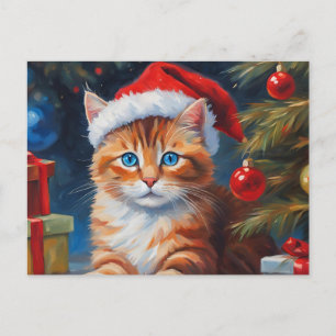 Cute Christmas Cat, Ornaments Holiday Postcard