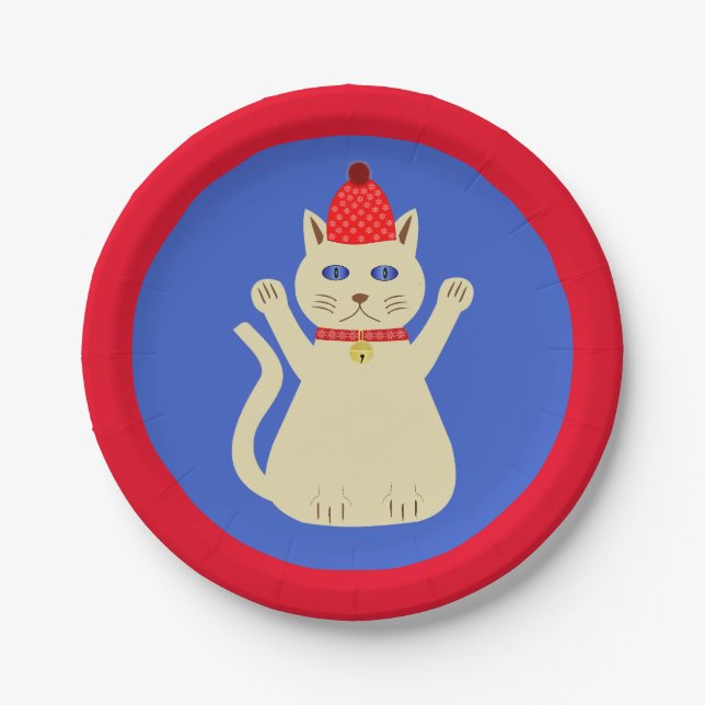 Cute Christmas Cat Paper Plates (Front)