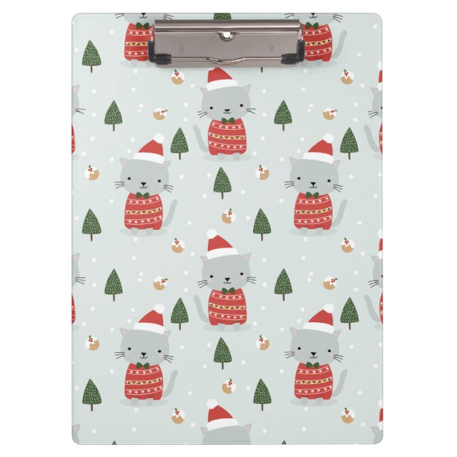 Cute Christmas Cat Pattern – Festive Holiday  Clipboard (Front)