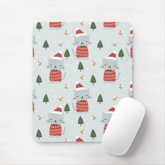 Cute Christmas Cat Pattern – Festive Holiday  Mouse Pad (With Mouse)