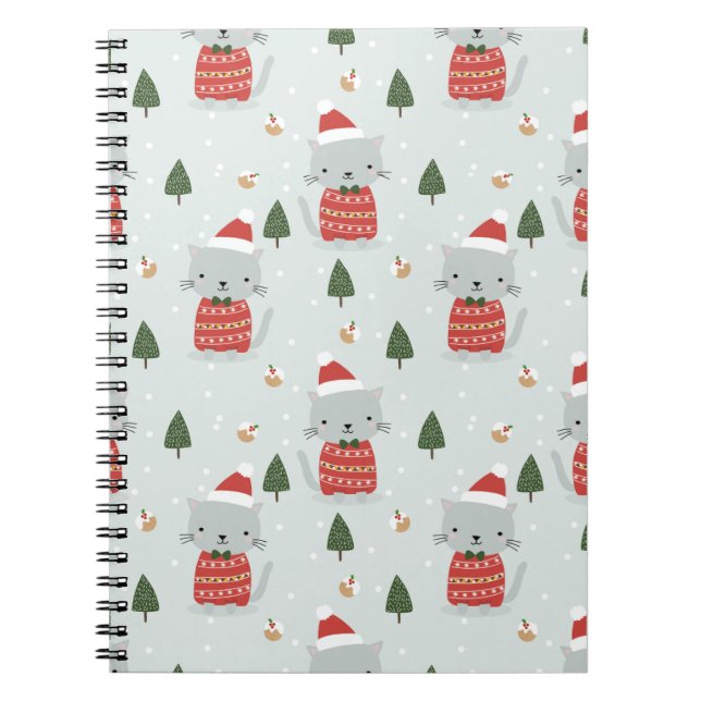Cute Christmas Cat Pattern – Festive Holiday  Notebook (Front)