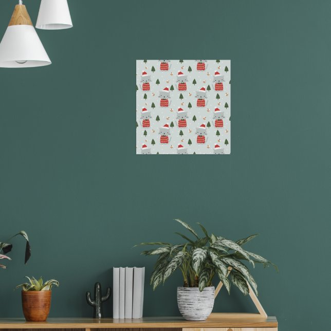 Cute Christmas Cat Pattern – Festive Holiday  Poster (Living Room 1)