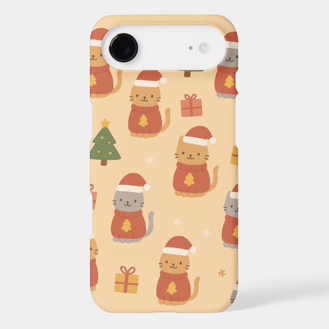 Cute Christmas Cat Pattern – Kawaii Festive Cats & Case-Mate iPhone Case (Back)