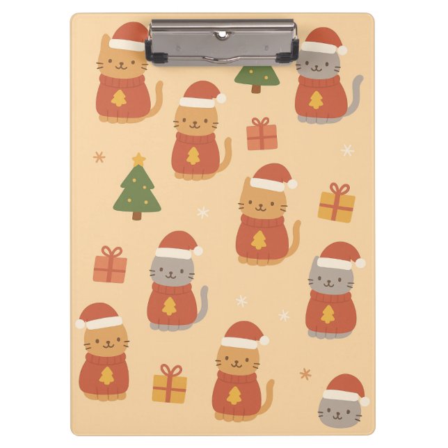 Cute Christmas Cat Pattern – Kawaii Festive Cats & Clipboard (Front)