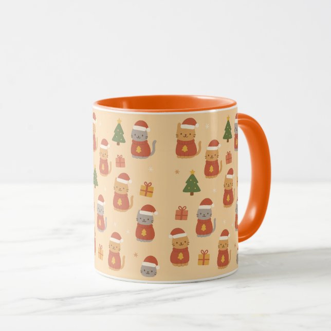 Cute Christmas Cat Pattern – Kawaii Festive Cats & Mug (Front Right)
