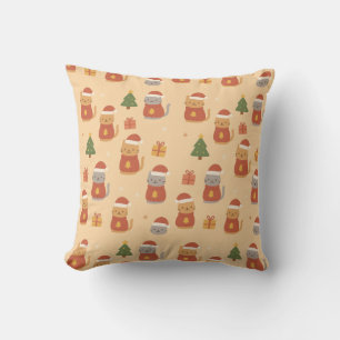 Cute Christmas Cat Pattern – Kawaii Festive Cats & Throw Pillow