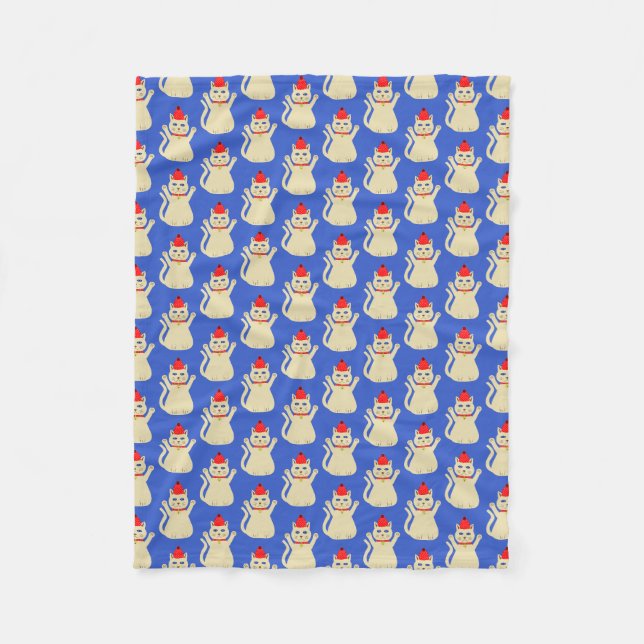 Cute Christmas Cat Patterned Fleece Blanket (Front)