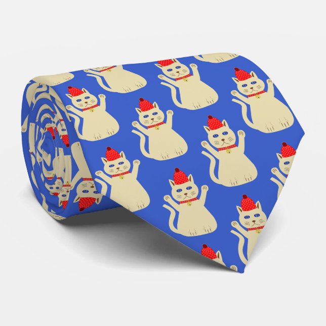 Cute Christmas Cat Patterned Neck Tie (Rolled)