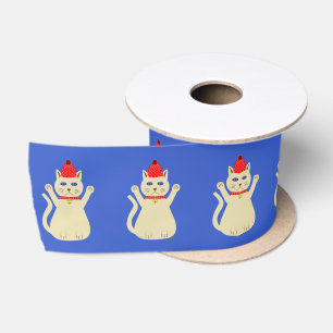 Cute Christmas Cat Patterned Satin Ribbon