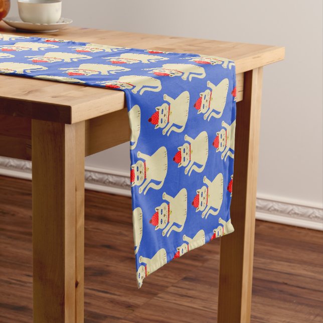 Cute Christmas Cat Patterned Short Table Runner (In Situ)