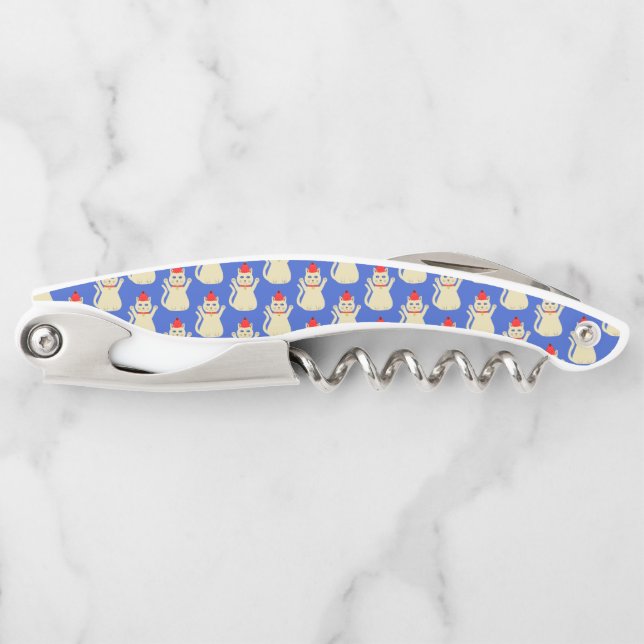 Cute Christmas Cat Patterned Waiter's Corkscrew (Front)