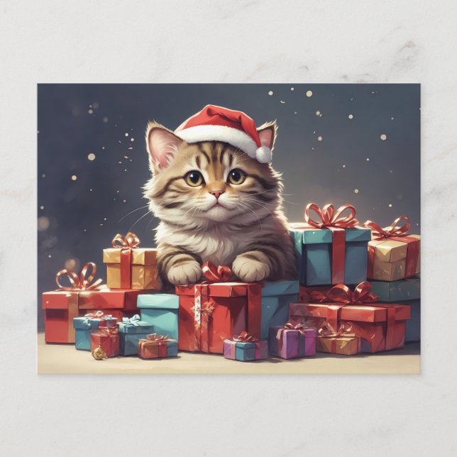 cute christmas cat postcard (Front)