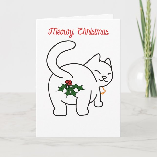 Cute Christmas Cat Pun Funny Cat Cartoon Holiday Card (Front)