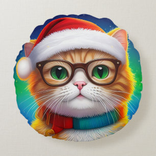 Cute Christmas Cat Santa Claus-69265 Round Pillow
