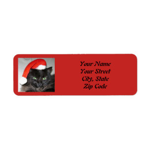 Cute Christmas Cat Santa Hat Photo Label