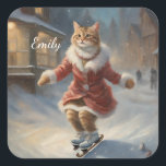 Cute Christmas Cat Skating Playfully Square Sticker<br><div class="desc">Decorate your belongings with the charm of a cute cat skating on these Christmas cat stickers. Perfect for cat lovers and ice skaters, these stickers bring a touch of playfulness to your personal items. The watercolor design captures the whimsical spirit, making them ideal for adding a delightful accent to notebooks,...</div>