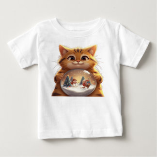 Cute Christmas Cat Snow Globe Baby T-Shirt