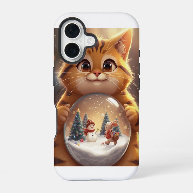 Cute Christmas Cat Snow Globe iPhone Case (Back)