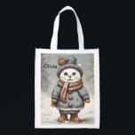 Cute Christmas Cat Snowman Watercolor Whimsical  Grocery Bag<br><div class="desc">Introducing this “Cute Cat Snowman” reusable grocery tote! This adorable cat design, featuring an irresistible cat snowman dressed in cozy winter attire, adds a playful and festive touch to your everyday shopping trips. Personalize this reusable tote with the name of your choice to make it uniquely yours or as a...</div>