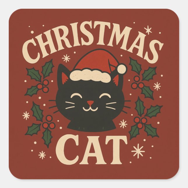 Cute Christmas cat Square Sticker (Front)