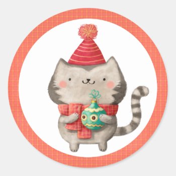 Cute Christmas Cat Stickers by partymonster at Zazzle