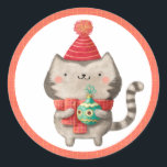 Cute Christmas Cat Stickers<br><div class="desc">Christmas cats are awesome! Adorable, delightful animal pets are perfect for winter holidays season. Just look at this Christmas cat. Warm wool winter hat, scarf and and ornament ready to be hang on Christmas Tree. Merry Christmas Stickers with this cute Holidays Cat design can be used as decoration or addition...</div>