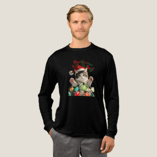 Cute Christmas Cat Tangled in Lights Art Tri-Blend Shirt