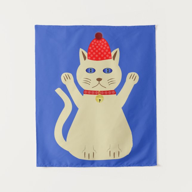 Cute Christmas Cat Tapestry (Front)