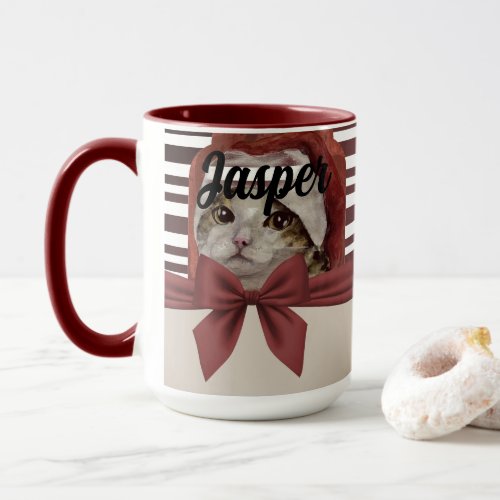 Cute Christmas Cat with Bow Personalized  Mug