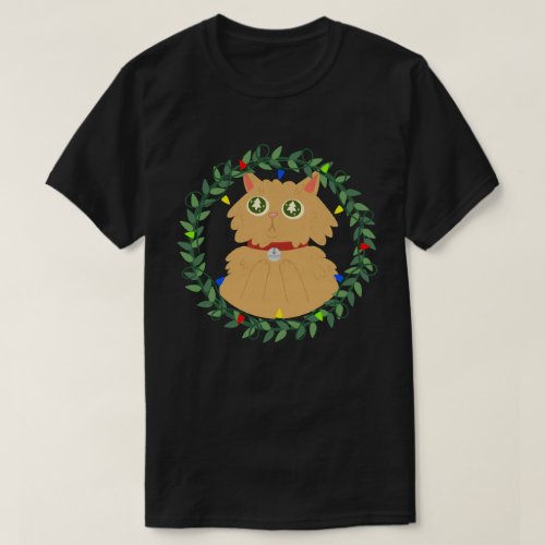 Cute Christmas Cat with Reef Graphic  T_Shirt