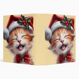 Cute Christmas Cat with Santa Hat and Bow Tie 3 Ring Binder