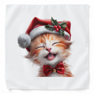 Cute Christmas Cat with Santa Hat and Bow Tie Bandana