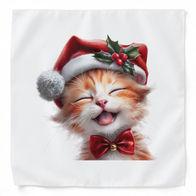Cute Christmas Cat with Santa Hat and Bow Tie Bandana (Front)