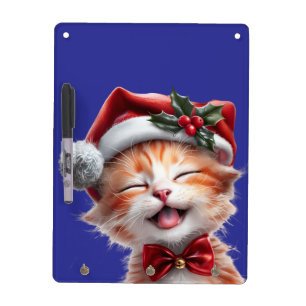 Cute Christmas Cat with Santa Hat and Bow Tie Dry Erase Board