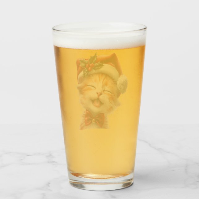 Cute Christmas Cat with Santa Hat and Bow Tie Glass (Back Filled)