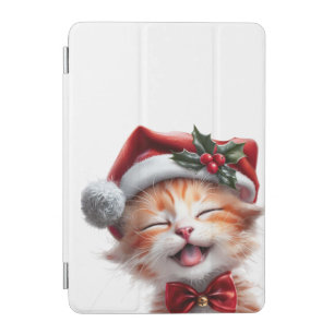 Cute Christmas Cat with Santa Hat and Bow Tie iPad Mini Cover