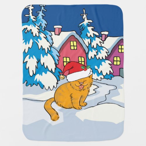 Cute Christmas Cat with Santa Hat Baby Blanket