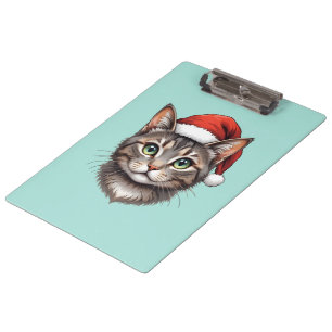 Cute Christmas Cat with Santa Hat Clipboard
